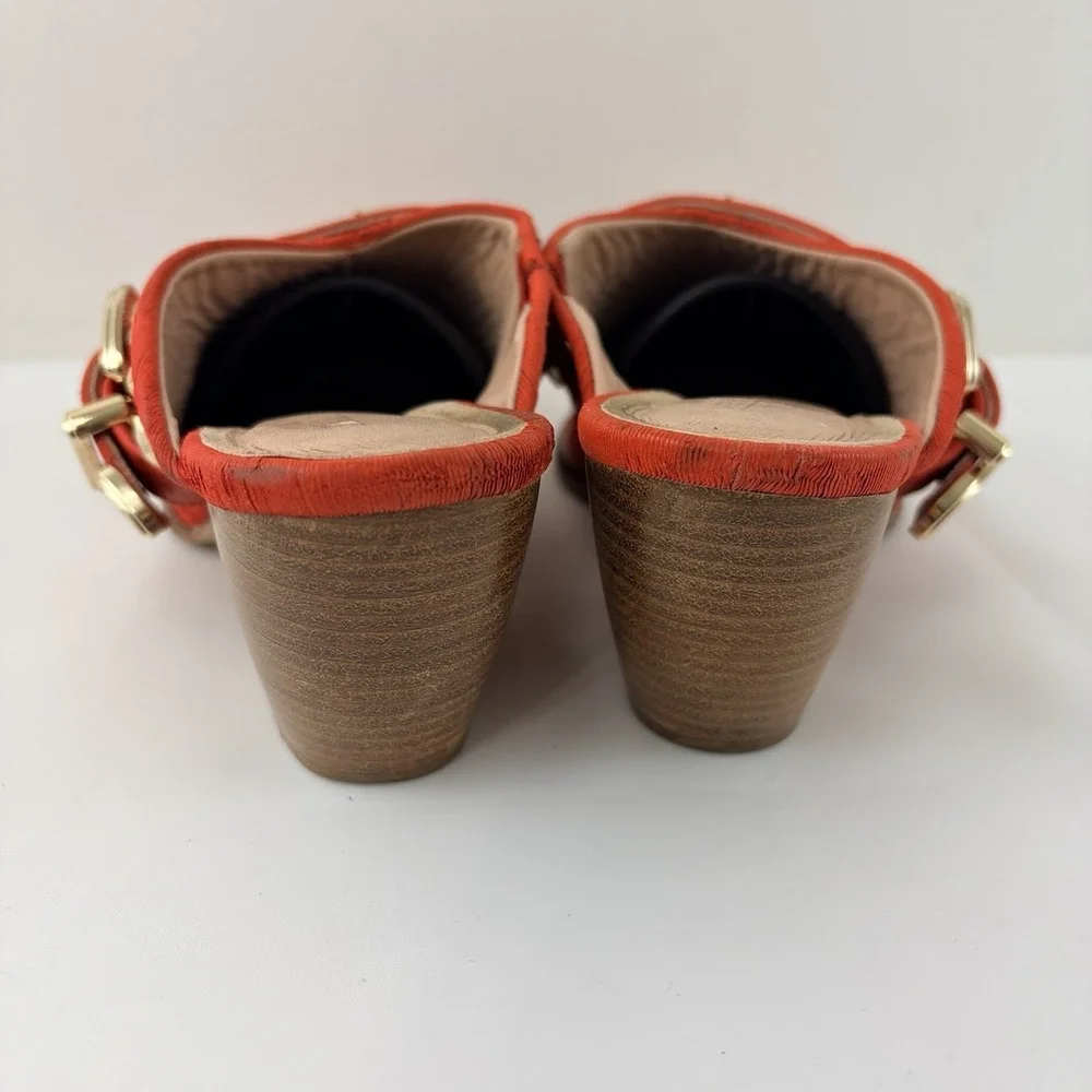 Matisse Kate Bosworth Orangey Red Western‎ Mule Heels Women 7.5 M Leather Brazil
